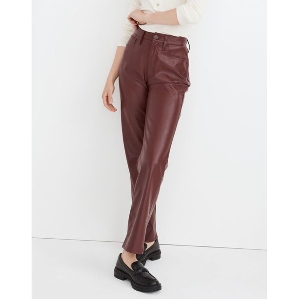 NWT Madewell The Perfect Vintage Straight Jean Faux Leather Dark Cabernet 31
